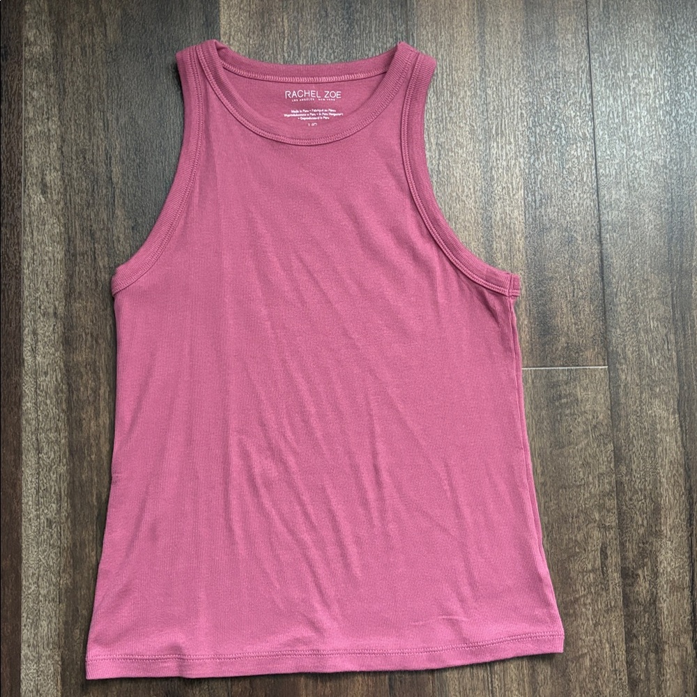 Rachel Zoe Women’s Rose Pink Ribbed Racer Back Tank Top